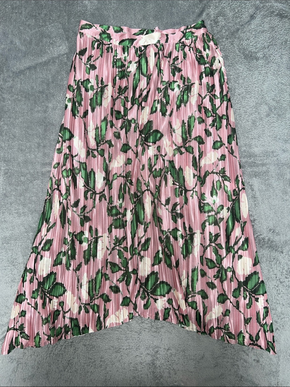 Zara Pink Pleated Asymmetrical Floral Skirt